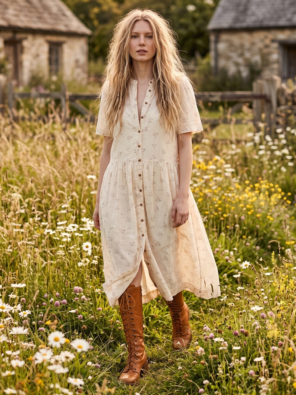 Free People Dainty Ethereal Cottage Bella Mae Midi Dress Vanilla Floral Large